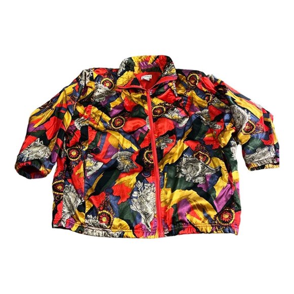 Vintage Jacket Windbreaker Lined Rafael Red Gold Purple Zip Bold Bright Artistic - Picture 1 of 7
